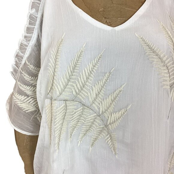 Gimmicks BKE White Chiffon Embroidered Open Shoulder Tie Back Top L 103N - Picture 6 of 9